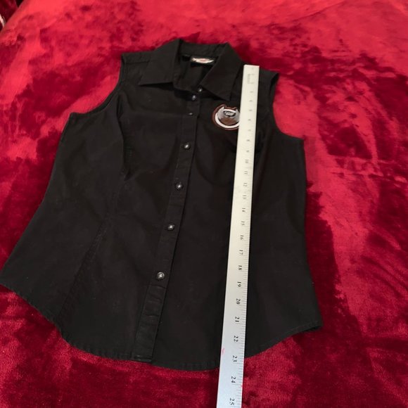 Small 105 Anniversary Black Sleeveless Button Up Harley Davidson Some Stretch - Picture 6 of 8
